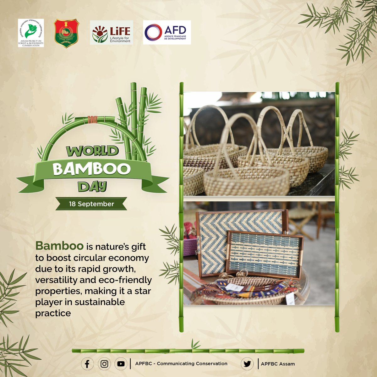 Happy World Bamboo Day! @ApfbcA is committed towards harnessing the potential of bamboo, empowering communities to create innovative eco-friendly products, marketed through Banashristi for a sustainable tomorrow. #WorldBambooDay #Sustainability #GreenLiving #VocalforLocal