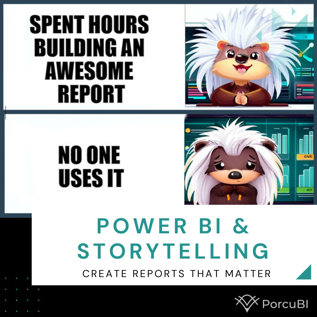 Valerie Junk (@porcubi) on Twitter photo Almost every Power BI developer has faced it - Dashboard Delivery Disappointment. You've built an awesome report, and no one uses it. Try using storytelling techniques?
Read more: buff.ly/44OkEYl 
#PowerBI #BusinessIntelligence #Storytelling #DashboardDesign #DataViz Almost every Power BI developer has faced it - Dashboard Delivery Disappointment. You've built an awesome report, and no one uses it. Try using storytelling techniques?
Read more: buff.ly/44OkEYl 
#PowerBI #BusinessIntelligence #Storytelling #DashboardDesign #DataViz