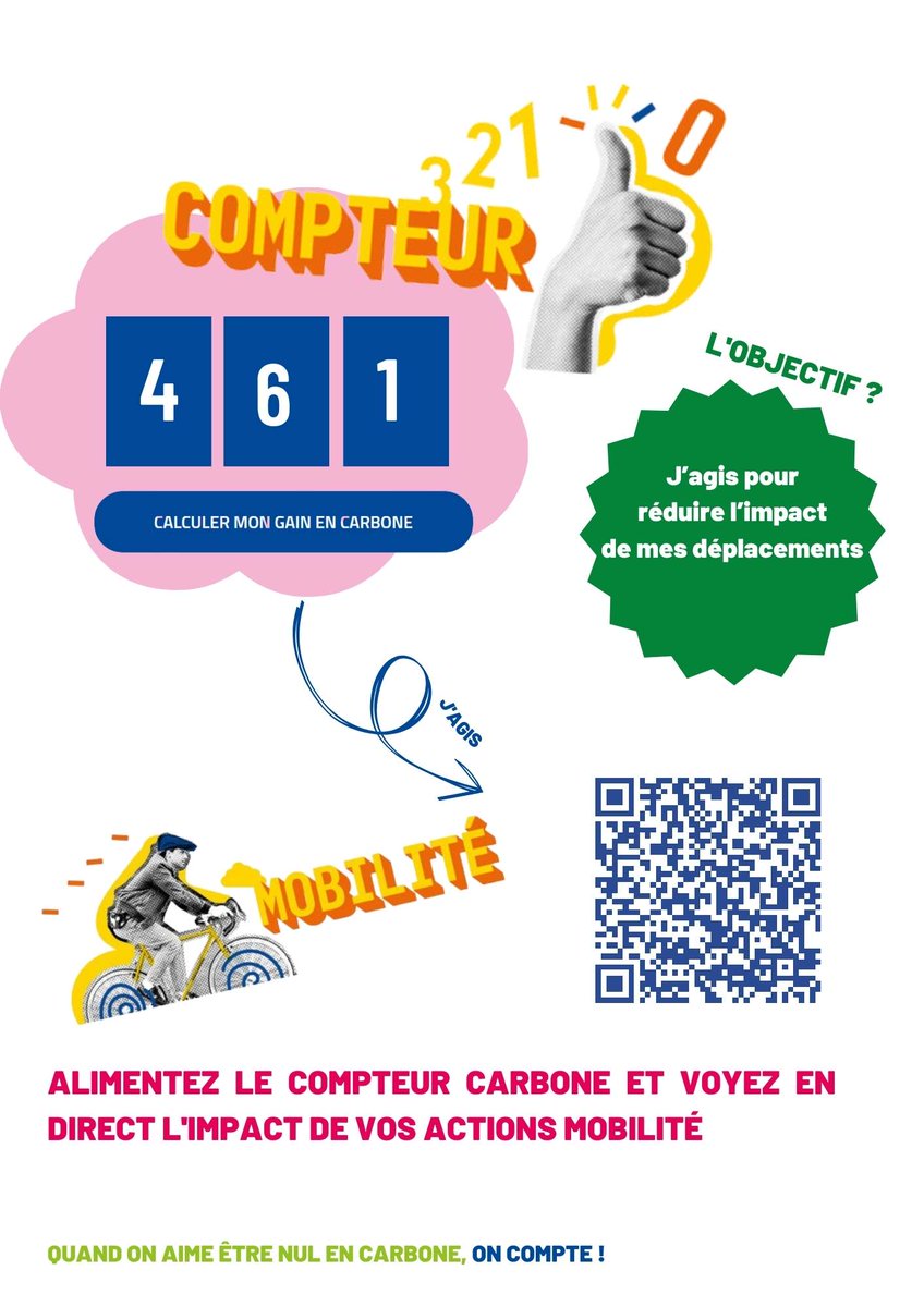 💪Le compteur carbone revient à l'occasion de la #semainedelamobilité ! Envie d'agir sur l'impact de vos déplacements ? Nous vous proposons 8 engagements pour passer à l'action larochelle-zerocarbone.fr/mes-actions-ze…
Ex : covoiturage, 1 semaine sans voiture, télétravail...
Mesurons nos efforts !