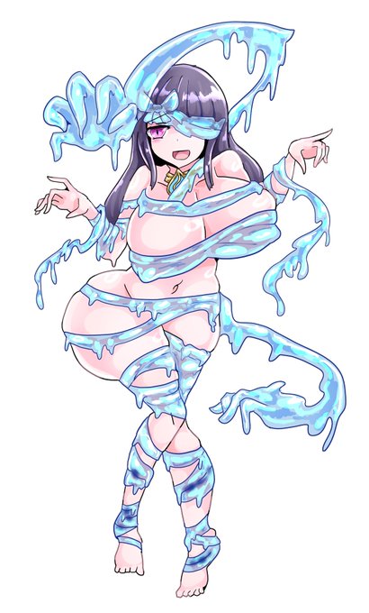 #魔物娘図鑑 #魔物娘図鑑二次 #monstergirly
「モイストミイラ」
「王卑のケプリ」の配下。水不足のせいで亡くなった人が水属性の魔力で蘇った存在。包帯の代わりに水を巻いているのってスケスケスケベでええやん。 