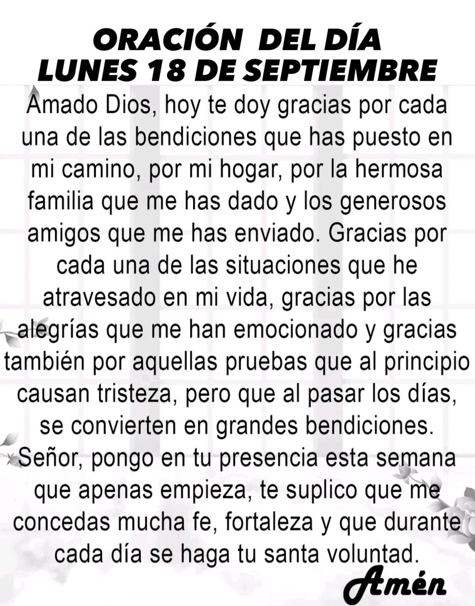 Oración diaria para hoy lunes 18 de septiembre de 2023.