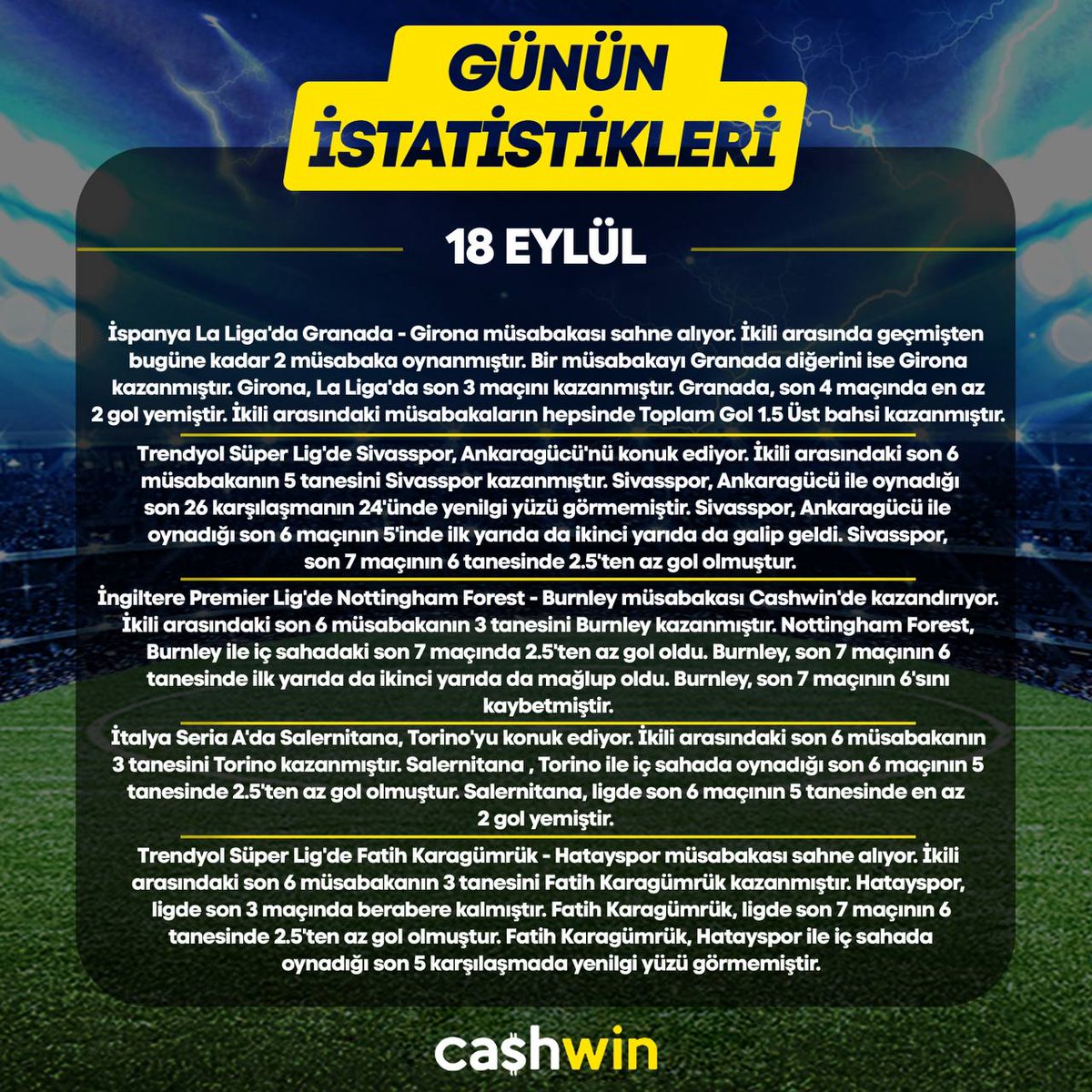 18 Eylül Günün Öne Çıkan İstatistikleri 📷