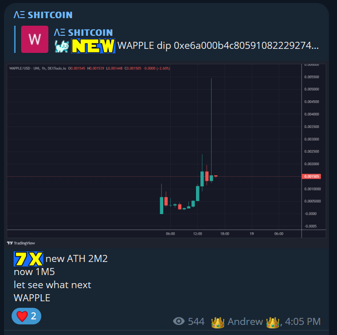 AeShitcoin's tweet photo. https://t.co/1ChTfIrj1o
0xe6a000b4c80591082229274712277a58a06f0335
#WAPPLE
#ERC20 https://t.co/BCmnTyZugE