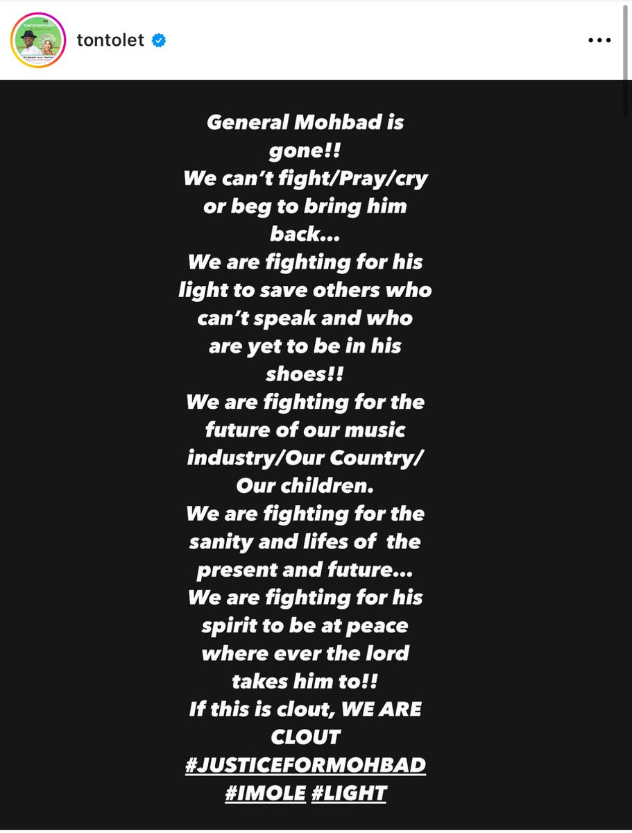 We are fighting for his light to save others who can’t speak. If this is clout, we are clout - Tonto Dikeh 

#Justice4Mohbad