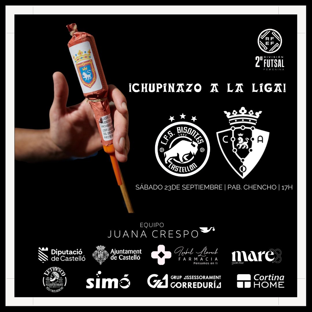 femecastellon's tweet photo. CARTEL | ¡𝔸𝕣𝕣𝕒𝕟𝕔𝕒 𝕝𝕒 𝕃𝕚𝕘𝕒!
¡Este sábado tenéis cita en Chencho! Arrancamos la Liga ante @Osasuna_fem 
Arrancamos semana con la mente puesta en el debut liguero.
¡Os esperamos a tod@s!

💙🦬
#Bisontes #Castello #PlayasdeCastellon #FutsalFemenino #Bisontas♀️ https://t.co/EEys3Yqql8