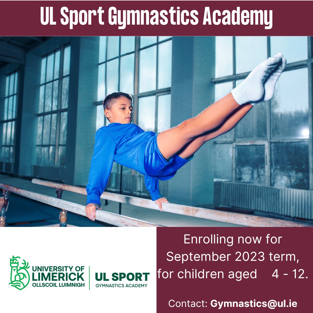 ULimsport's tweet photo. UL Sport Gymnastics Academy - Last few spots for the September Term. For more information, click the link in the bio or email us. #ActiveAtULSport #GymnasticsAcademy #StartTheRightWay # Limerick https://t.co/hDQnt0dt6q
