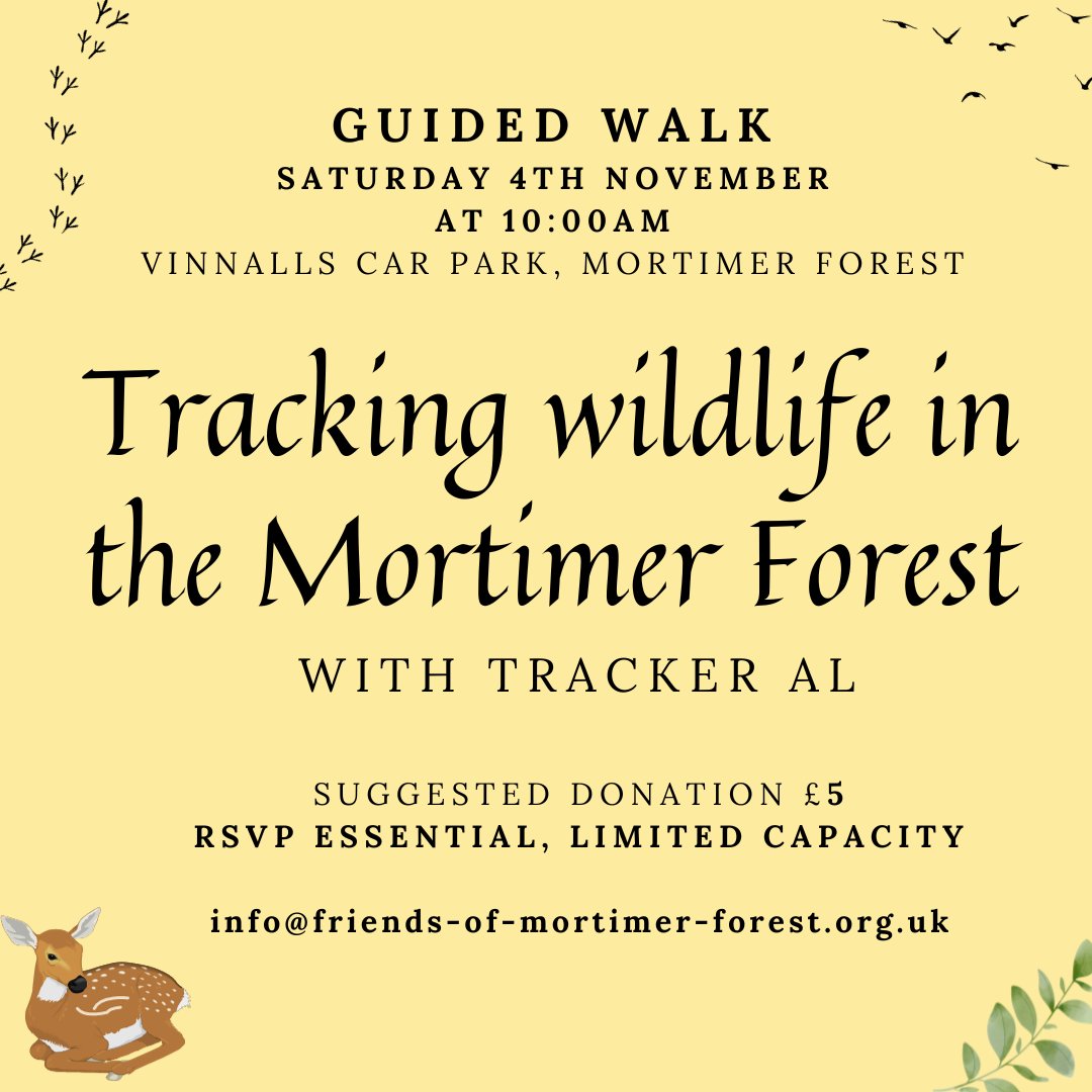 FriendsMortimer's tweet photo. Contact us to reserve a place on this #guidedwalk in the #MortimerForest. Full details on our Facebook event page and website.
Join #wildlife expert Tracker Al for this guided walk. Β£5/ person (cash on the day ideally), please send RSVP to info@friends-of-mortimer-forest.org.uk https://t.co/p8gqVKVs9j
