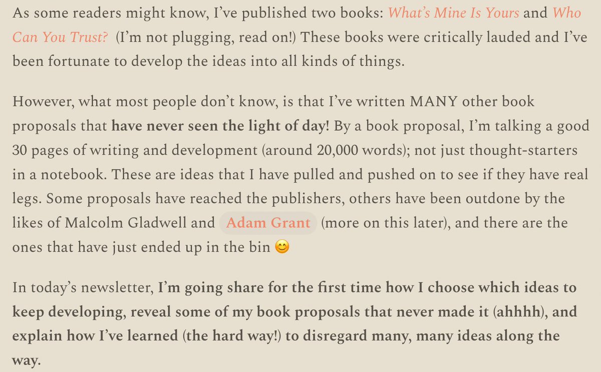 Grateful to @rachelbotsman for sharing the pain of writing book proposals that go nowhere rachelbotsman.substack.com/p/how-to-say-g…