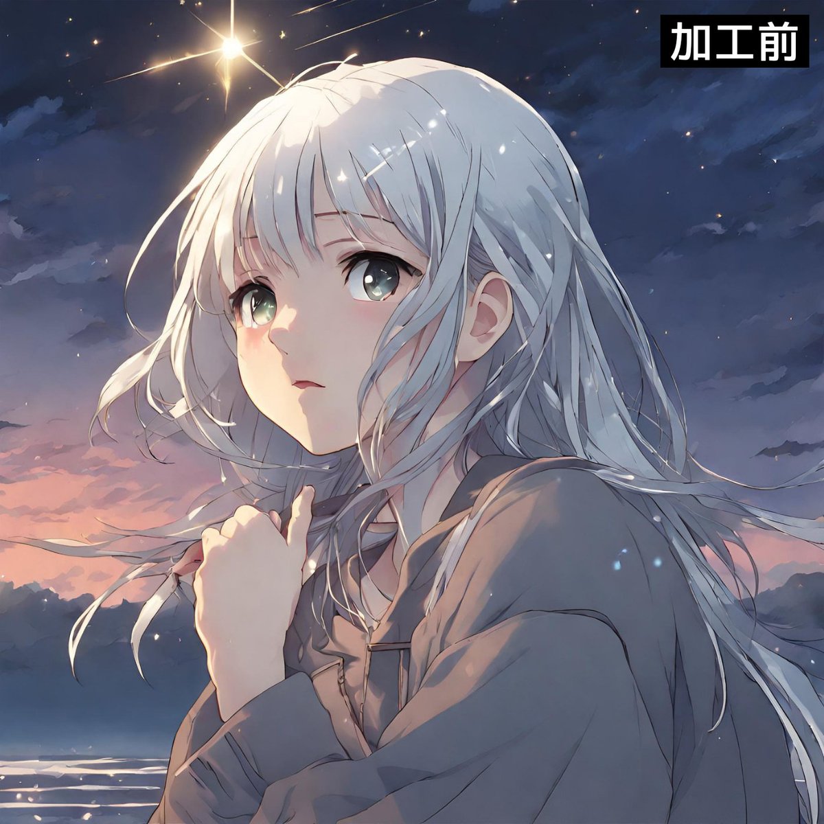 イラスト原画　銀髪少女の眼差し「ウクライナの女」 イラスト原画 銀髪少女の眼差し「ウクライナの女