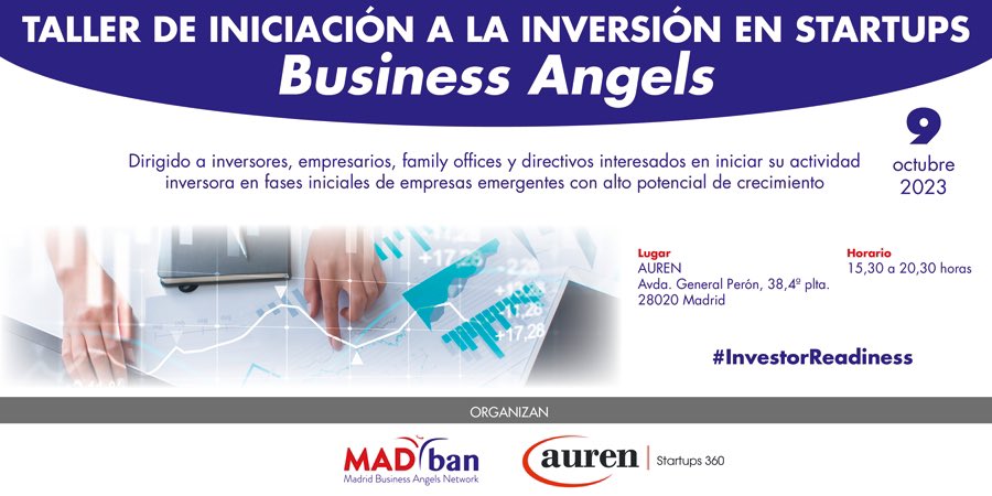 📅 9.10.23 TALLER DE INICIACIÓN A LA INVERSIÓN EN STARTUPS PARA BUSINESS ANGELS 
Programa organizado por @Auren_Spain y @MADban_ES dirigido a potenciales inversores que quieran iniciarse en el mundo de la inversión en startups
📥bit.ly/46dBiBD #InvestorReadiness