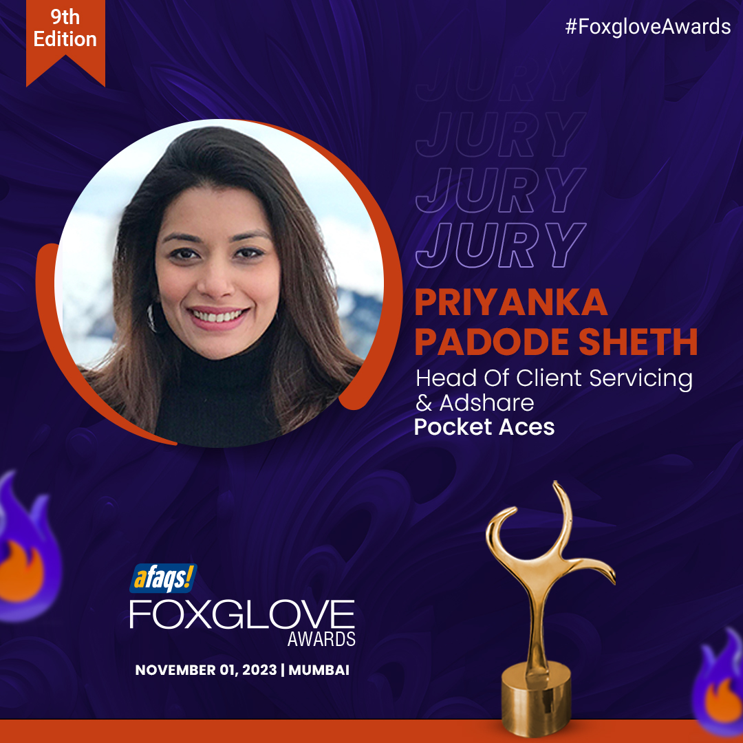 #FoxgloveAwards: We are delighted to have <a href="/priyankapadode/">Priyanka Padode</a> from <a href="/PocketAcesHQ/">Pocket Aces</a> as our juror at Foxglove Awards 2023. 🏆
Thank you for joining us!

Know more: bit.ly/3rMBZmy

#Awards | #Advertising | #Marketing | #AdvertisingAwards | #advertisingagency | #agency | <a href="/afaqs/">afaqs!</a>