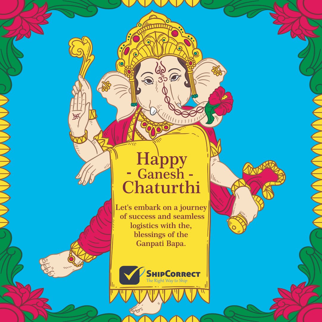 ShipCorrect's tweet photo. "May Lord Ganesha's blessings remove all obstacles from our path and usher in a season of prosperity. 🙏 Happy Ganesh Chaturthi from Team Shipcorrect! 🌟✨

Let's embark on a journey of success and seamless logistics with the blessings of the Ganpati Bapa. 🚢📦 #GaneshChaturthi # https://t.co/Bwb82iWO78