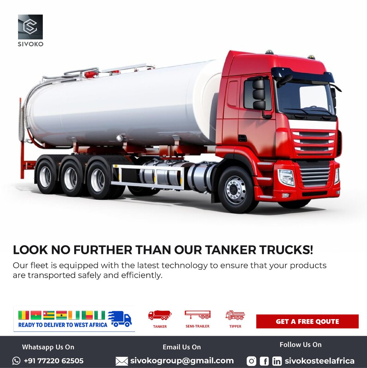 Sivoko Tankers: Fueling the Future of Transportation 🚢⛽
Get A Free Quote!

Whatsapp us: +917722062505
Email us: Sivokogroup@gmail.com

#sivokotankers #transportationsolutions #heavydutyhauling