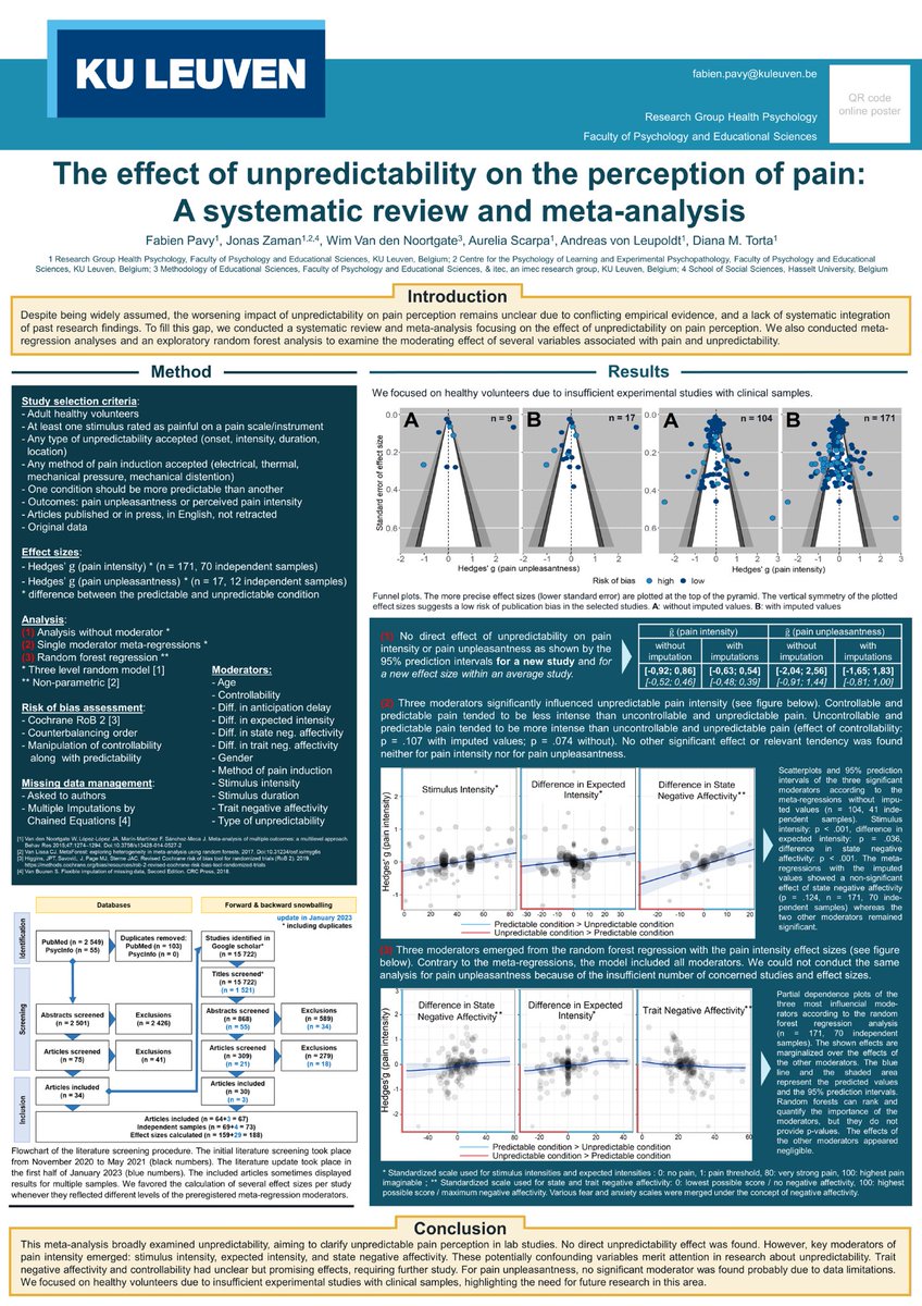 Friday 22 at 12 Fabien Pavy will present the results of his meta-analysis about unpredictability and pain #EFIC2023 ⁦<a href="/OGPLeuven/">KUL Health Psych</a>⁩ #ogpainers