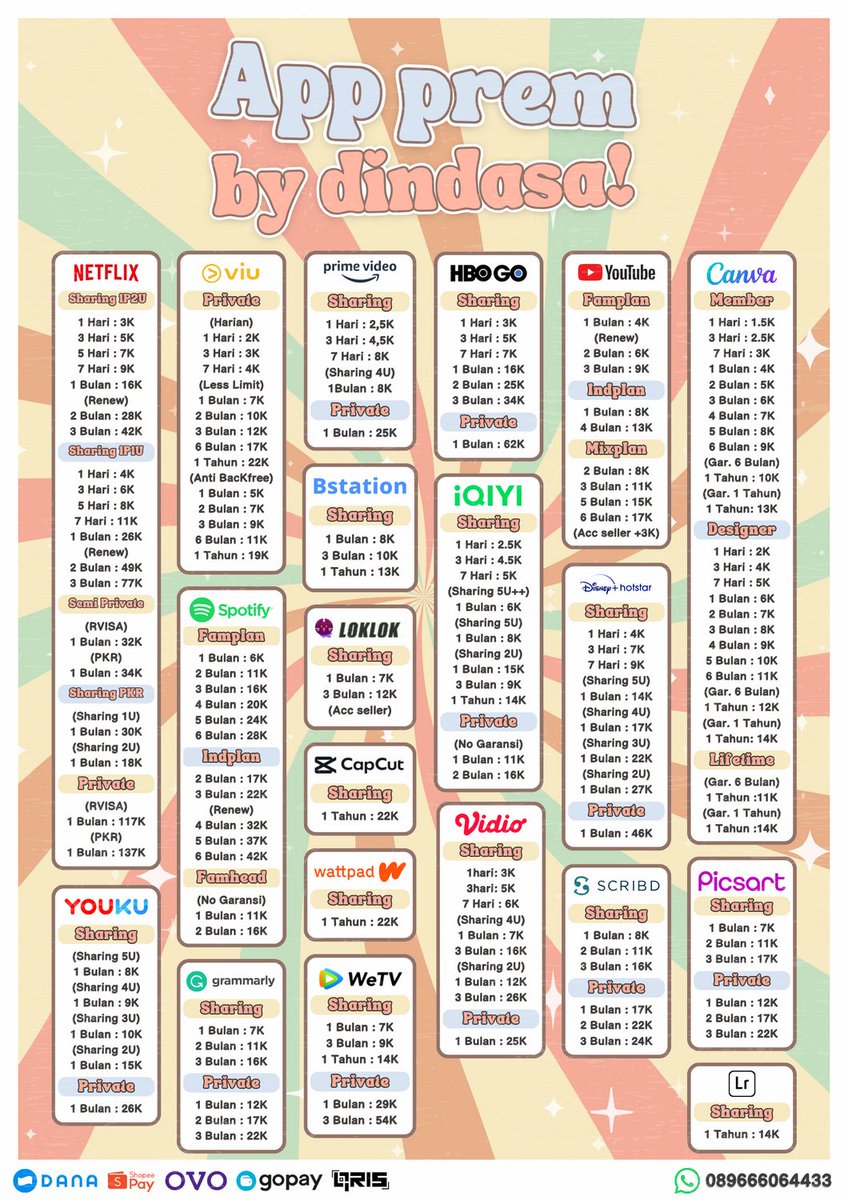 Halo ka♡ Sini ka di aku Ready app prem harga murah, bergaransi. Fast proses dan fast respon. langsung ke wa aja yaa, biar langsung proses🍒

👛 : all e-wallet &amp; qris 
📩 : wa.me/6289666064433
#zonajajan