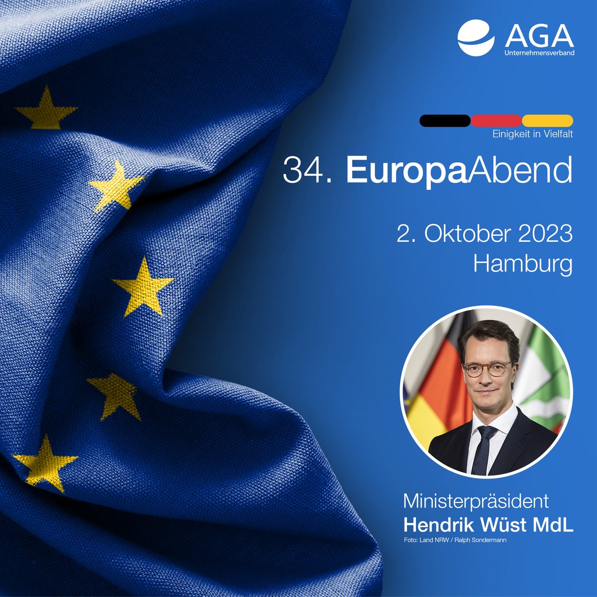 Hamburg richtet in diesem Jahr das Bürgerfest zum Tag der Deutschen Einheit aus 🖤 ❤️ 💛 Wir nutzen diese Gelegenheit und feiern am 02.10. den 34. EuropaAbend. Sichern Sie sich jetzt noch einen der begehrten Plätze. Schreiben Sie unserer Kollegin Ilka Stenzel: ilka.stenzel@aga.de