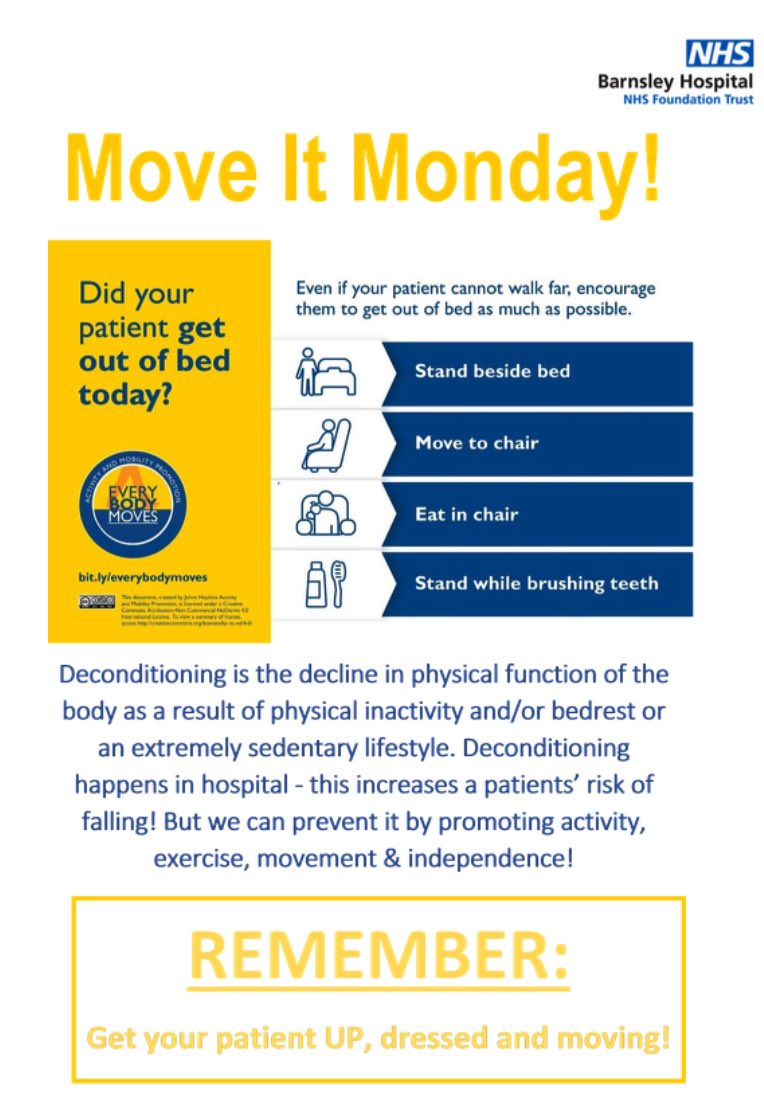 🏃🏻‍♂️MOVE IT MONDAY🏃🏻‍♂️ Focussing on Deconditioning. Ask yourself, did your patient get out of bed today⁉️⁉️ 🤩