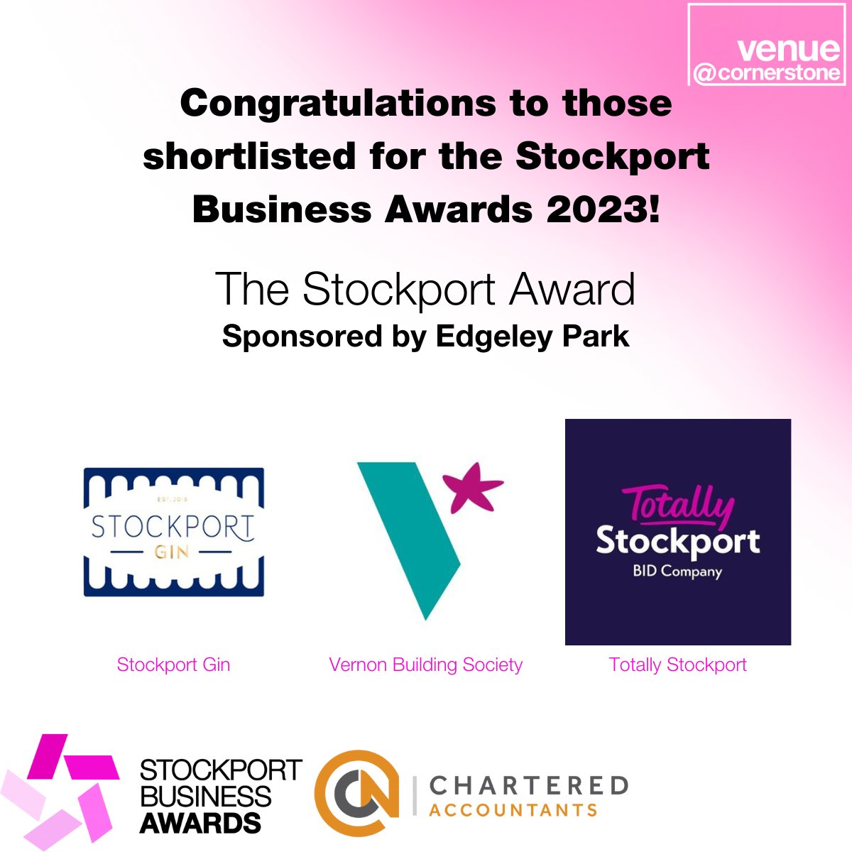 Venue at Cornerstone (@cornerstoneshg) on Twitter photo Time for the last #StockportBusinessAwards category, and just one week till the winners are announced at <a href="/StockportCounty/">Stockport County</a> Edgeley Park, who has sponsored this award!
The finalists for The Stockport Award are <a href="/stockportgin/">Stockport Gin</a>, <a href="/VernonStockport/">Vernon Building Society</a> and <a href="/totallysk/">Totally Stockport</a>!
#Congratulations Time for the last #StockportBusinessAwards category, and just one week till the winners are announced at <a href="/StockportCounty/">Stockport County</a> Edgeley Park, who has sponsored this award!
The finalists for The Stockport Award are <a href="/stockportgin/">Stockport Gin</a>, <a href="/VernonStockport/">Vernon Building Society</a> and <a href="/totallysk/">Totally Stockport</a>!
#Congratulations