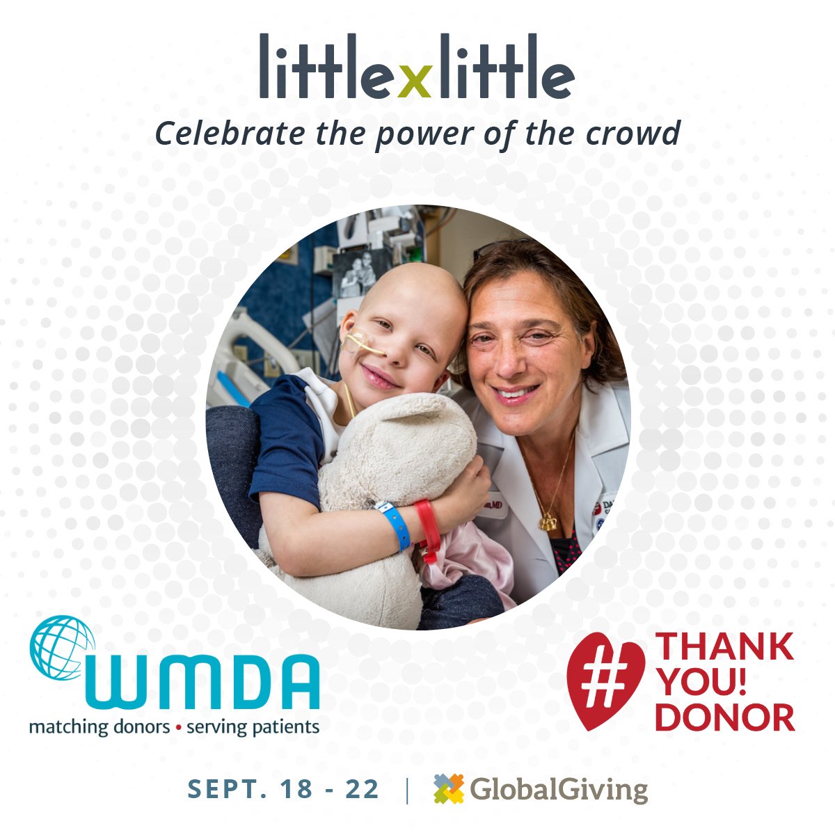 Join the GlobalGiving Little by Little campaign. If you donate $50 USD via bit.ly/3Rle08V we will receive an extra $25 USD from GlobalGiving. Thanks to the passion and hard work of the WMDA community, this will support patients searching for a matching stem cell donor.