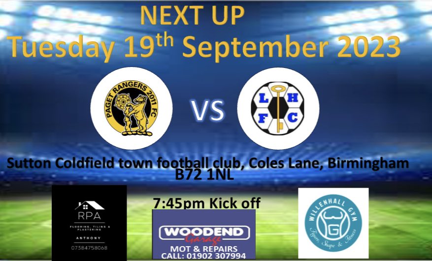 ❗️NEXT UP❗️

Tomorrow night we are on the road as we take on <a href="/PagetRangers/">Paget Rangers FC</a> in the first round of the JW Hunt Cup. Come and support the lads as we hope to get through to the next round in what will be a tough challenge 💪⚽️

#upthelane 💙