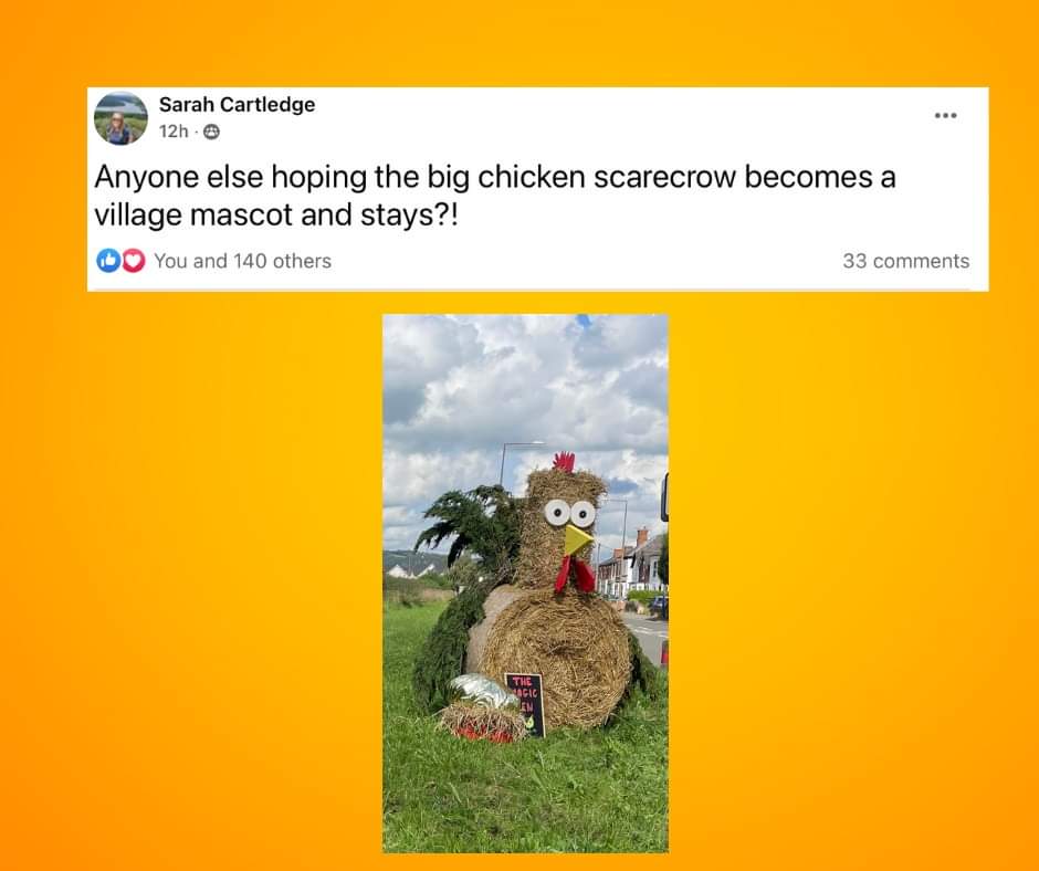 ❓What do you think to Sarah's suggestion❓

It could be fun being greeted by a large chicken every day.

And well done to Duffield Dairy for making us all smile.

And again well done to every single person who made a scarecrow for this year's Trail. It has been amazing!