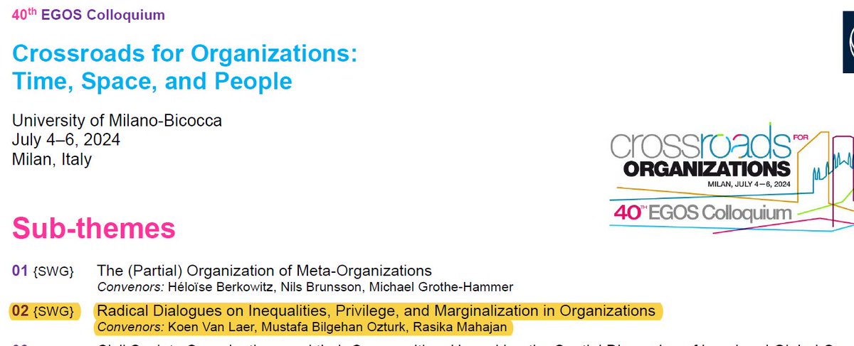 The title of the first sub-theme of @egosnet 'SWG 02: Pushing the Boundaries of Diversity, Equity and Inclusion: Theorizing Transformative Change in Organizations ' is now online...more info will soon follow!