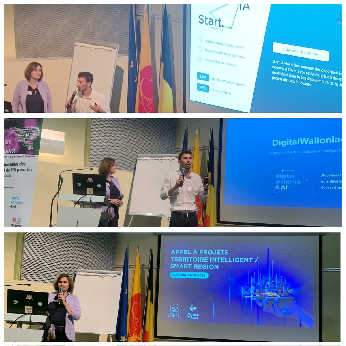 FuturoCite's tweet photo. Fin de cette matinée de conférences avec @AntoineHublet, responsable du programme #DW4AI &amp; @isaraw de @AdN_Wallonie qui nous exposent le programme d'accompagnement Start.IA et les outils pour aller plus loin  #smartgov2023 Avec @digitalwallonia et la Wallonie https://t.co/6fM1WzU8Ik