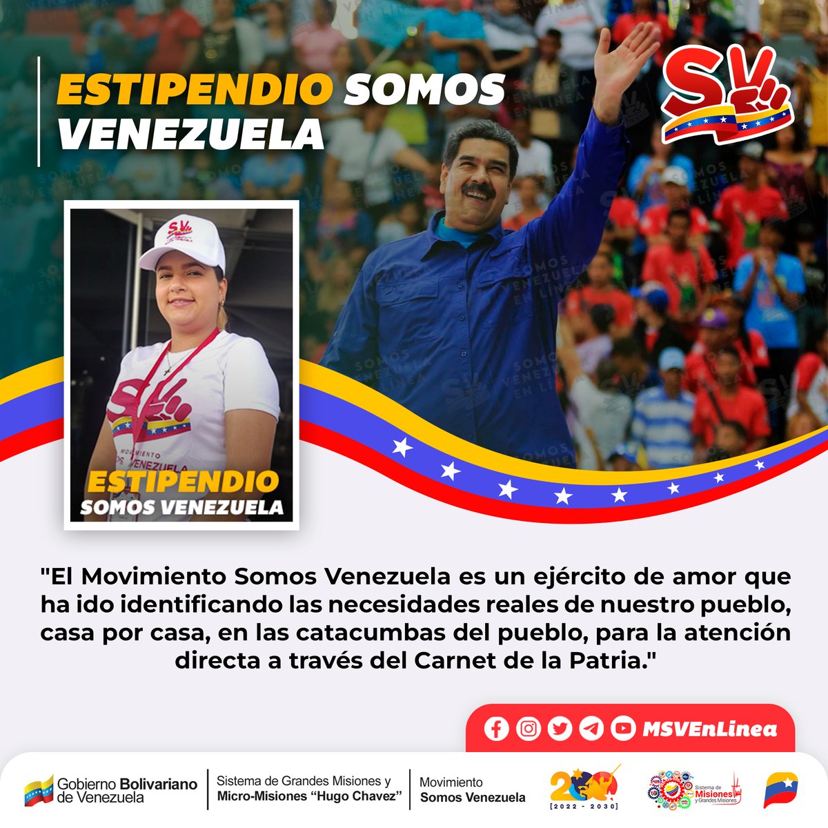 Somos Venezuela | MSVEnLinea (@msvenlinea) on Twitter photo 🚨 #ÚLTIMAHORA || Inicia la entrega de estipendio del Movimiento Social Somos Venezuela (Septiembre 2023) enviado por nuestro Pdte. <a href="/NicolasMaduro/">Nicolás Maduro</a> a través del Sistema <a href="/CarnetDLaPatria/">Carnet de la patria</a>.
✅ 185,60 Bs
<a href="/MSVEnLinea/">Somos Venezuela | MSVEnLinea</a> <a href="/MSVSocial/">MSV Protección social</a> #18Sep #ConMaduroMásUnidad 🚨 #ÚLTIMAHORA || Inicia la entrega de estipendio del Movimiento Social Somos Venezuela (Septiembre 2023) enviado por nuestro Pdte. <a href="/NicolasMaduro/">Nicolás Maduro</a> a través del Sistema <a href="/CarnetDLaPatria/">Carnet de la patria</a>.
✅ 185,60 Bs
<a href="/MSVEnLinea/">Somos Venezuela | MSVEnLinea</a> <a href="/MSVSocial/">MSV Protección social</a> #18Sep #ConMaduroMásUnidad