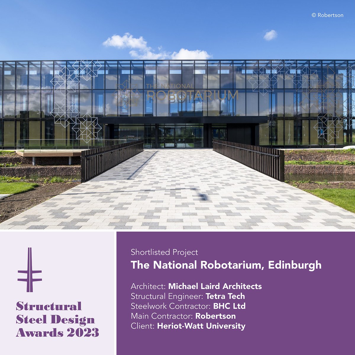 SHORTLISTED PROJECT FOR #SSDA2023

The National Robotarium, Edinburgh

Architect @MLA_Ltd, Structural Engineer @TetraTechEurope, Steelwork Contractor @BHC_Ltd, Main Contractor @RobertsonGroup, Client @HeriotWattUni

Winner/s announced 28 September 2023. 

ow.ly/MY3s50PgbzL