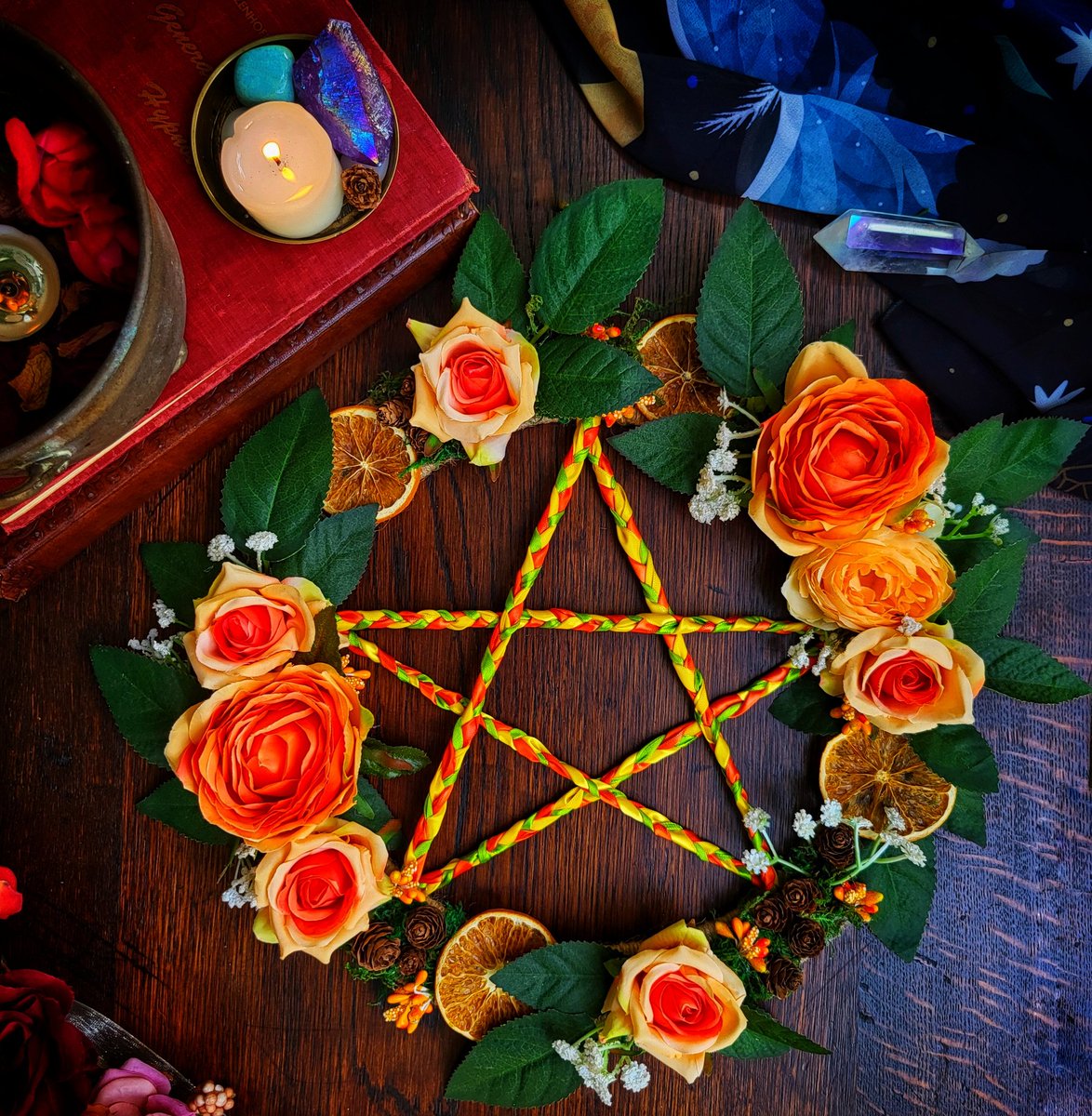 CrescentBroom's tweet photo. Pentagram wreath lovingly made with the intent to protect your altar space, home or anywhere that needs a positive energetic boost  #witchythings #mabon #AutumnIsComing https://t.co/wu1dTTCOZx https://t.co/MuvsNn3h0l