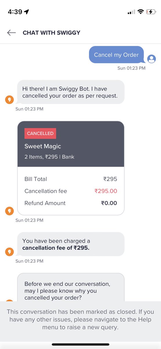 mallasree's tweet photo. With in a minute we canceled my order on Swiggy, but they charged full amount as cancellation fee, it’s very disappointing @WeAreSwiggy @Swiggy @SwiggyCares @swiggydesign @SwiggyTech #trending2023 #vijayawada https://t.co/FMNY3H1wLM