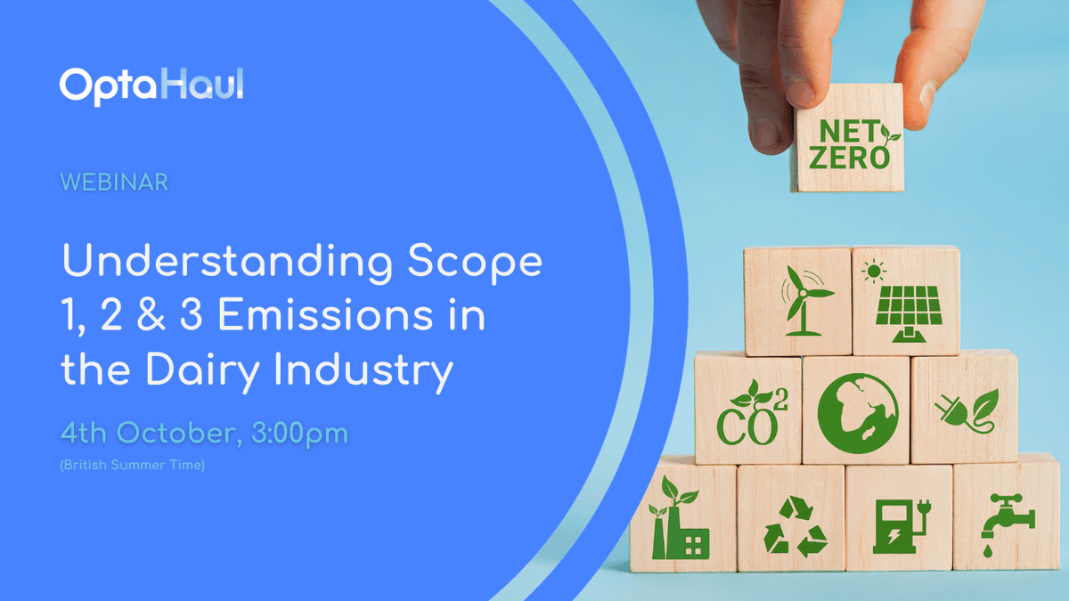 optahaul's tweet photo. Webinar: 'Understanding Scope 1, 2 &amp; 3 Emissions in the Dairy Industry' - Join us on the 4th October, 3:00pm GMT to learn how others in the #dairyindustry are meeting the emissions challenge.

Book here: https://t.co/5qPOu9Bx4N https://t.co/2ulF4l6APK