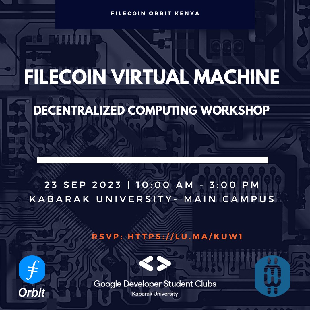 📢 Exciting News! 🚀 We are pleased to host another @fvmdev workshop in collaboration with @DSCKabU which will be happening on on 23rd September 2023. The workshop aims to highlight how #FVM unlocks the power of decentralized computing! RSVP: lu.ma/KUW1