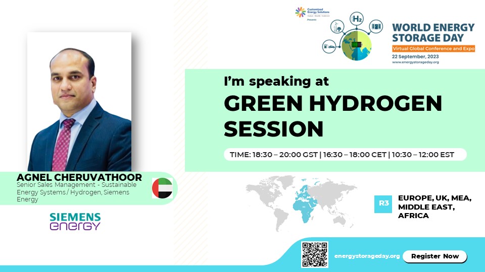 We welcome Agnel Cheruvathoor, Senior Sales Management -Sustainable Energy Systems/ Hydrogen From Siemens Energy as our speaker for #WESD #2023.
He will be speaking in the R3- #Greenhydrogen session.

To interact with him, register at: lnkd.in/dXKwbsm7