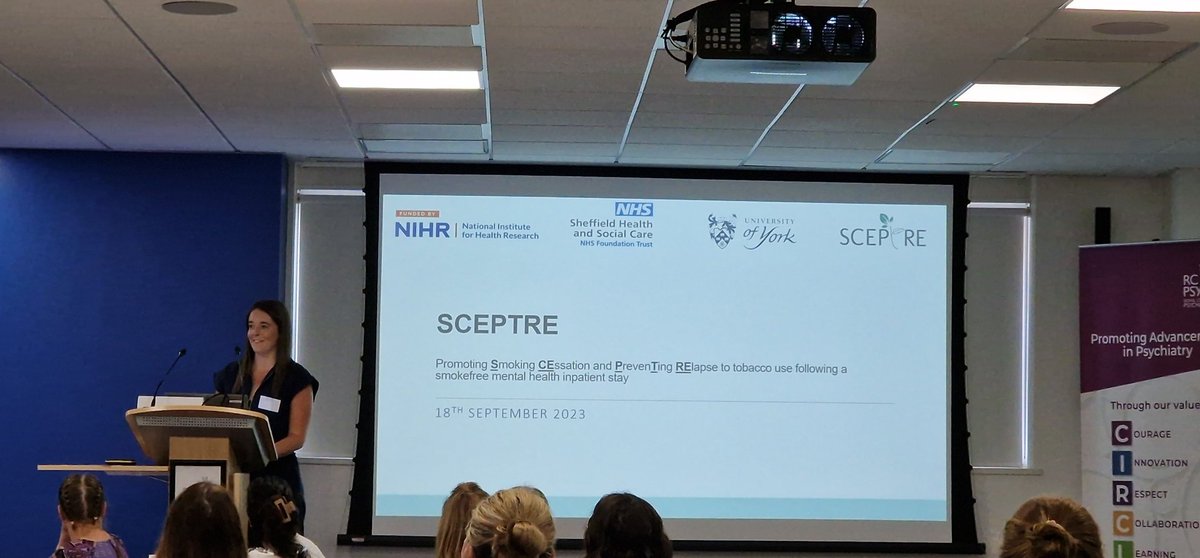 NCCMentalHealth's tweet photo. @EmilyCanQI @mattmilarski @BevanRo @OxfordHealthNHS @NHS_ELFT @SPFT_NHS @ElftStopSmoking @Leicester_News @BTSrespiratory And learning from research in this area, the Promoting Smoking CEssation and PrevenTing RElapse (SCEPTRE) to tobacco use following a smoke free mental health inpatient stay study at @uniofstudy at @uniofyork presented by @emilyshoesmith
@SCEPTREresearch #QuITTCollaborative https://t.co/oWFzjnzOtQ
