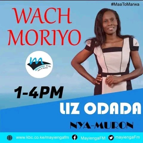 #WACHMORIYO :1-4 PM. Wase pogo dwe e diere. Ndalo ringo ;ageno ni in bende ikasori kode. Ere manyien ma ia godo e weekend? #WACHMORIYO #LizOdadaInStudio