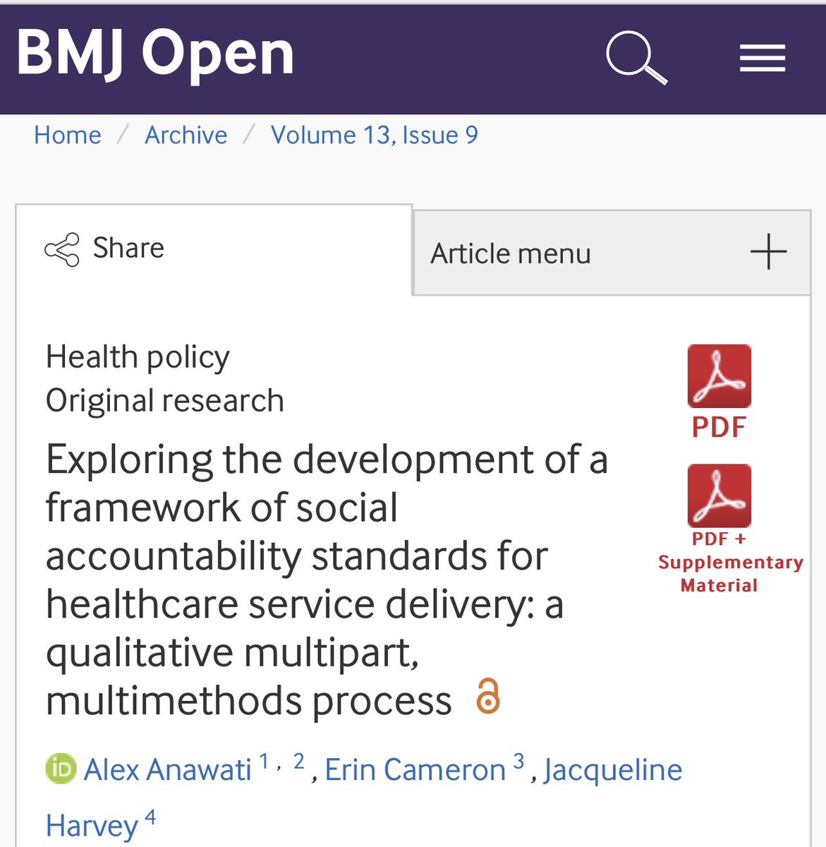 SAFE for Health Institutions Project (@safeforhealth) on Twitter photo ‘There is a need for tools that support #SocialAccountability as an #equity-oriented #HealthPolicy strategy in #healthcare.’
So we built a tool & published about it in <a href="/BMJ_Open/">BMJ_Open</a> 😁 building on what’s been done in #MedEd.
bmjopen.bmj.com/content/13/9/e…
<a href="/THEnetcomm/">THEnet</a> @nosm_cfsa <a href="/thenosm/">NOSM University | Université EMNO</a> ‘There is a need for tools that support #SocialAccountability as an #equity-oriented #HealthPolicy strategy in #healthcare.’
So we built a tool & published about it in <a href="/BMJ_Open/">BMJ_Open</a> 😁 building on what’s been done in #MedEd.
bmjopen.bmj.com/content/13/9/e…
<a href="/THEnetcomm/">THEnet</a> @nosm_cfsa <a href="/thenosm/">NOSM University | Université EMNO</a>