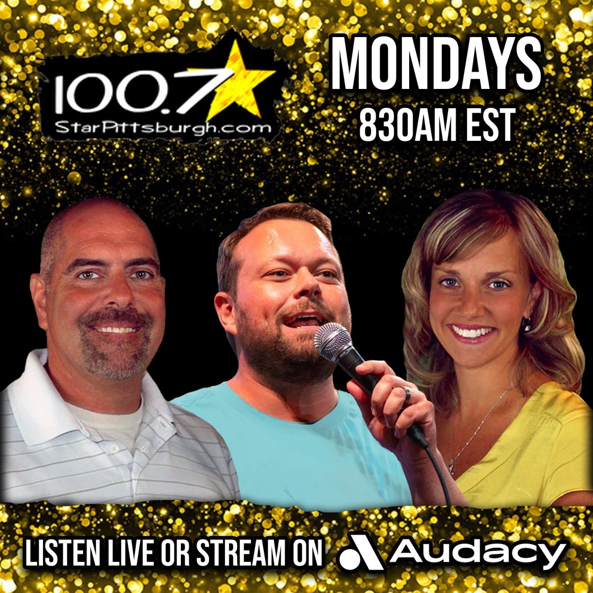 AaronKleiber's tweet photo. Boom it’s Monday! LIVE w @bubbasugly @meltaylor1007 on @StarPittsburgh  or stream with @Audacy! https://t.co/3OyWUmlbUl