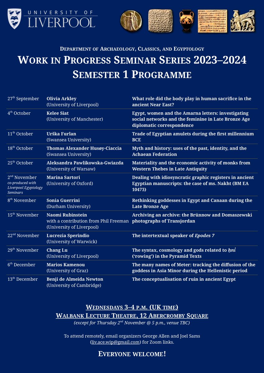 ace_wip's tweet photo. We are delighted to announce our Work in Progress Seminar Series 2023-2024 programme for Semester 1.  We will now meet in person at 3-4 p.m. UK time on Wednesdays in the Walbank Lecture Theatre (12 Abercromby Square).  We will continue to broadcast the seminars live on Zoom. https://t.co/kpoO8gMaJM