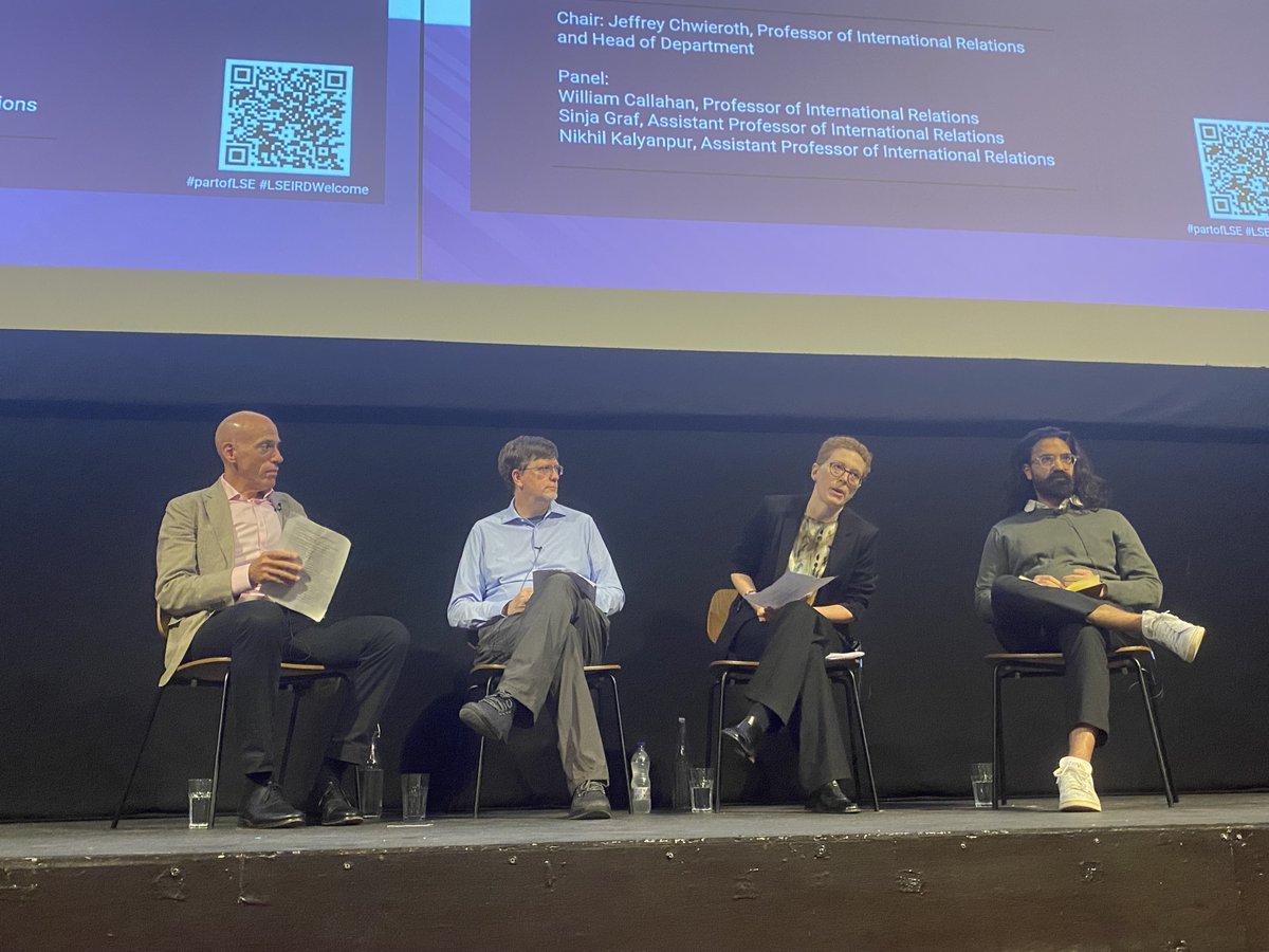 LSEIRDept's tweet photo. Welcome to all our students! 👏  
It's the first day of Welcome Week and we are excited to meet you all! 🌍 
@sinja_graf, @Bill_Callahan1, @NikKalyanpur, @jmchwieroth giving the Welcome address this morning to all our new IR students! https://t.co/X4BCZVfc6c