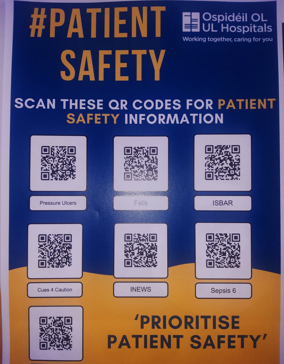 For World Patient Safety Day, UL Hospital Group encourage both patients and staff to educate themselves on patient safety information using the QR codes below. It is our responsibility to prioritise patient safety. #PatientSafetyDay