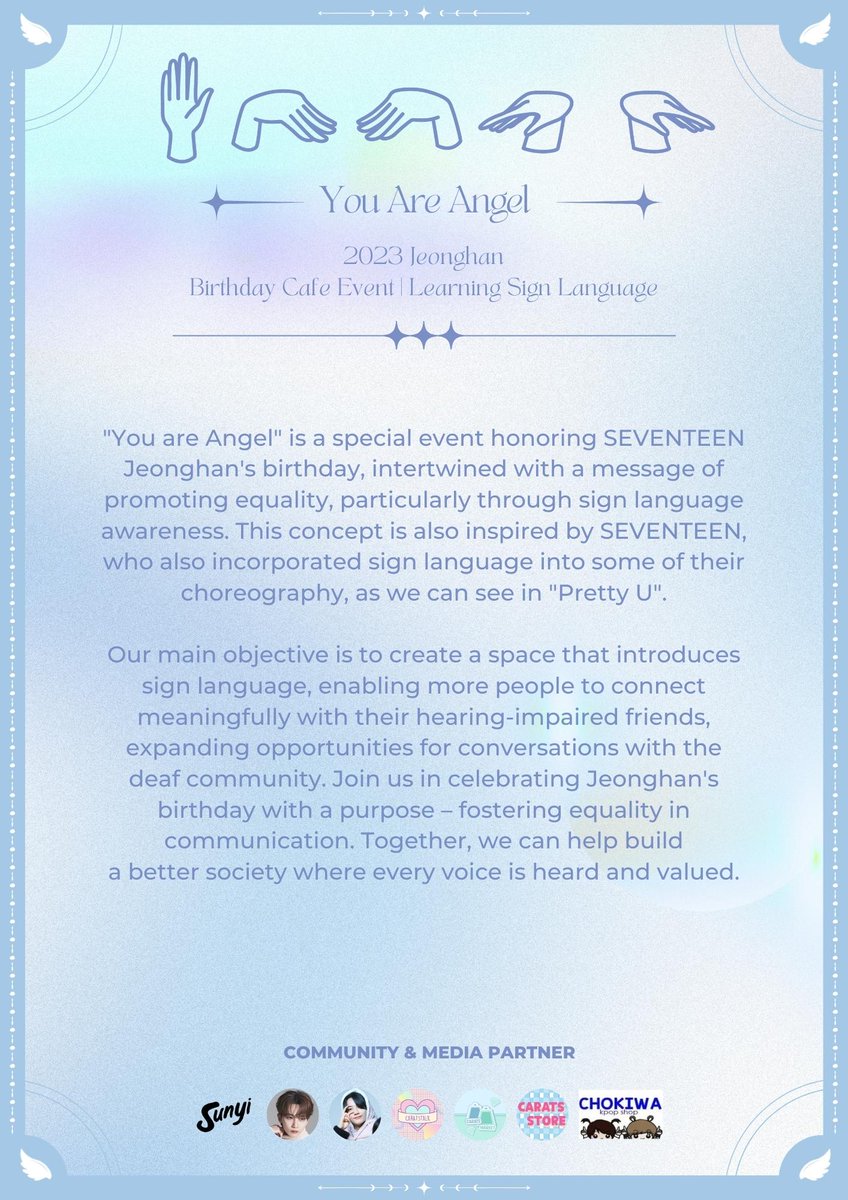 caratsstore's tweet photo. #caratsstoremedpar

𝐘𝐎𝐔 𝐀𝐑𝐄 𝐀𝐍𝐆𝐄𝐋
2023 Jeonghan Birthday Event by @asa__kami

10/15/2023
Sunyi Coffee, Jakarta 

RSVP
https://t.co/YiwHtSsekz 

Supported by
@IMW_YJH
@SweetDream_yjh
 
#youare_angel https://t.co/5hiFc7xsPw