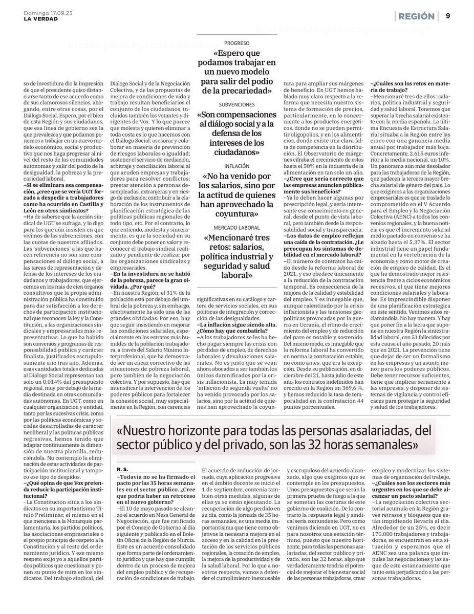 Una entrevista-análisis sobre aspectos de la situación actual, política, laboral y social, en la Región de Murcia <a href="/UGT_Comunica/">UGT</a> <a href="/UGTMurcia/">UGT Región de Murcia</a> 👇