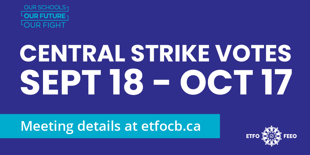 UPDATE: Starting today, Sept 18, ETFO will hold strike votes across Ontario. To date, the Ford government has fallen short on responding to ETFO’s bargaining priorities, says <a href="/ETFOpresident/">Karen Brown</a>. Release etfo.ca/news-publicati… #onpoli #onted