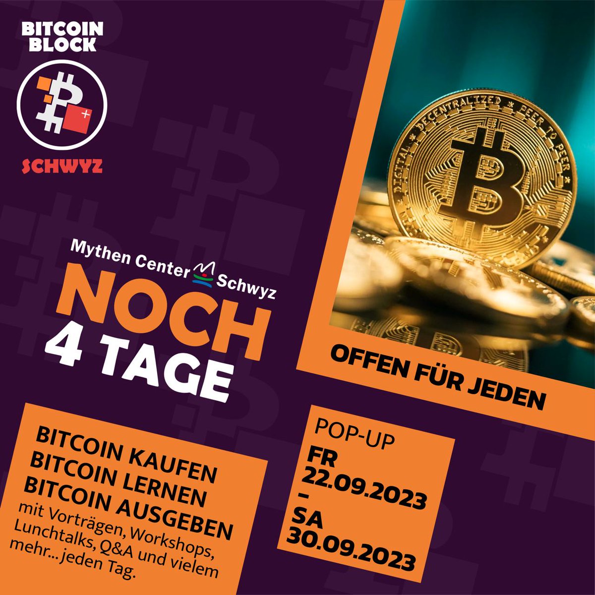 btctothemall's tweet photo. 🚀It's Block Week!🚀
Am Freitag geht es los!
Bist du babei beim #Bitcoin Block Schwyz?

https://t.co/s7ITJs6odL https://t.co/Ye1wsB4eMl