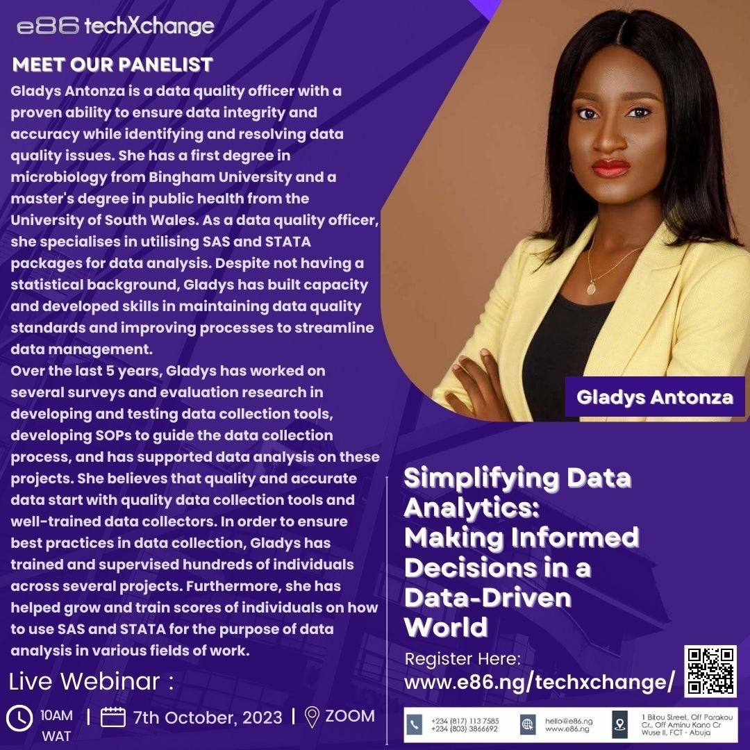 e86Limited's tweet photo. Meet Our Panelist: Gladys Antonza
We are thrilled to introduce Gladys Antonza, our distinguished panelist for the upcoming webinar!
#DataAnalytics #Webinar #ExpertPanelist #information #informationtechnology #informationsystems #data #datascience #datascientist #datasecurity https://t.co/SVUeUfObWX