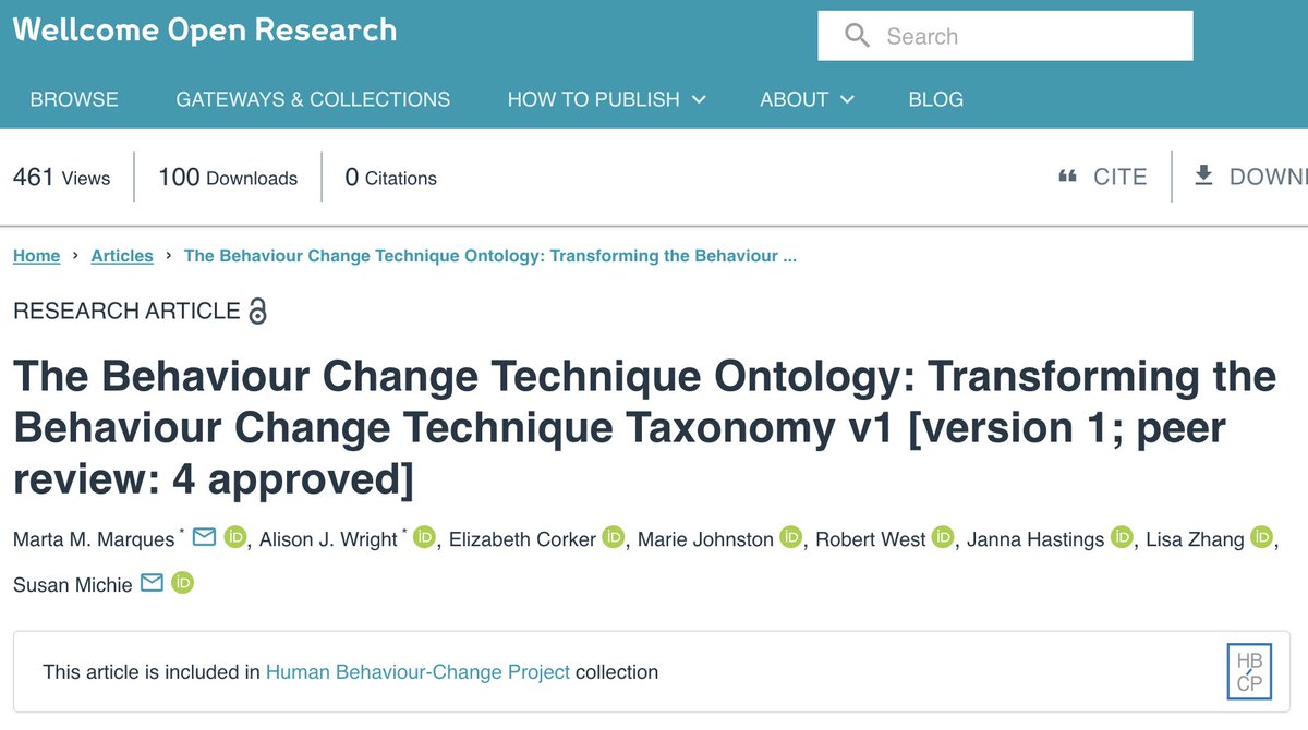 📢"The Behaviour Change Technique Ontology: Transforming the Behaviour Change Technique Taxonomy v1" has over 461 views &amp; 100 downloads!

📰Not yet read the paper? Access wellcomeopenresearch.org/articles/8-308

💡Want to learn more? Register rb.gy/6mrn3 Limited places &amp; closing soon