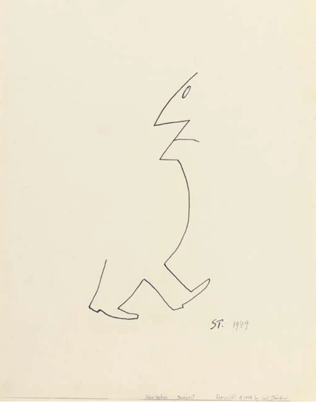 Saul Steinberg - Looking Back (1949) Ink on paper, 13.13x10.25 in (33.3x26 cm)