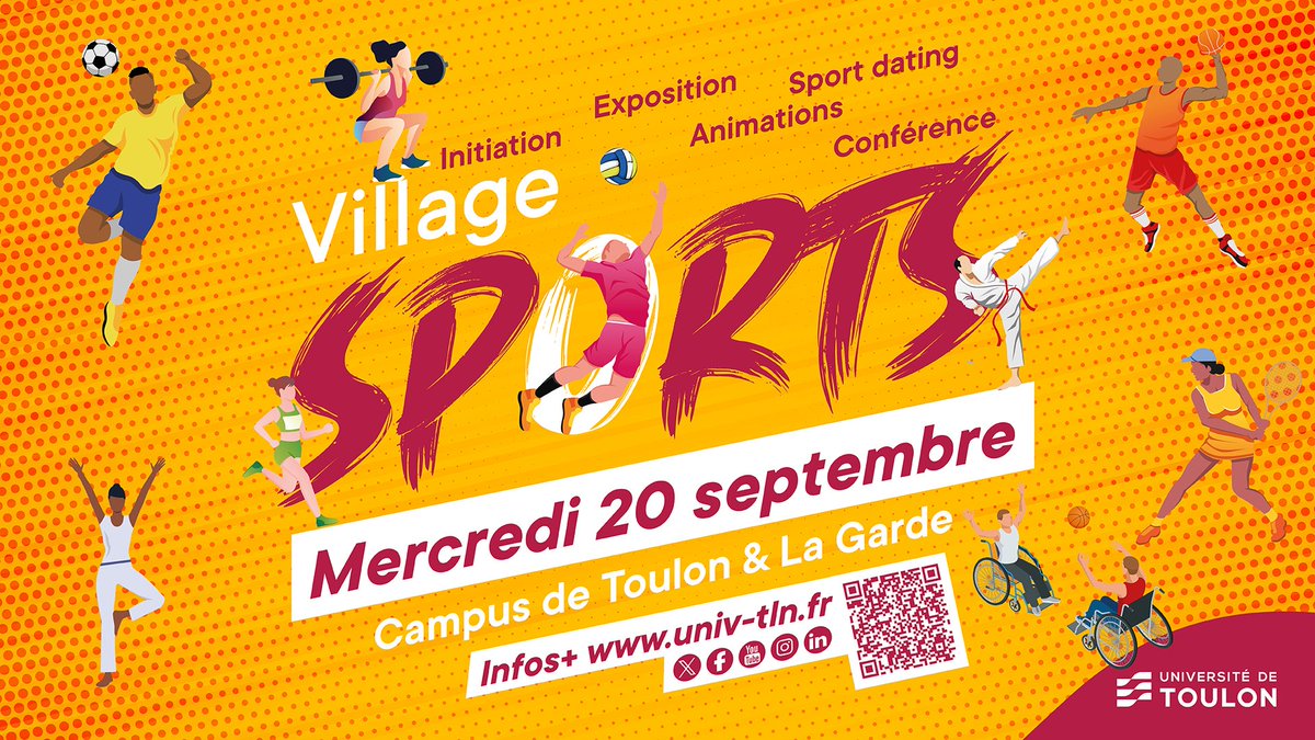 Village des sports - Journée internationale du sport universitaire à l'#univtoulon Mercredi 20 sept Campus de Toulon & La Garde À l’approche des Jeux Olympiques et Paralympiques, plusieurs animations vous seront proposées ! Programme : univ-tln.fr/Village-des-sp… #JO2023