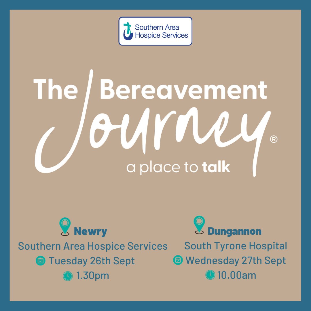 hospiceSAHS's tweet photo. Losing someone is hard. You're not alone.  The Bereavement Journey programme is available @hospiceSAHS for anyone who has been bereaved due to a palliative illness #Newry #Dungannon https://t.co/5pp0OR75kp
#bereavement #grief #griefjourney #bereavementsupport #dealingwithgrief https://t.co/TEJcklpFUe